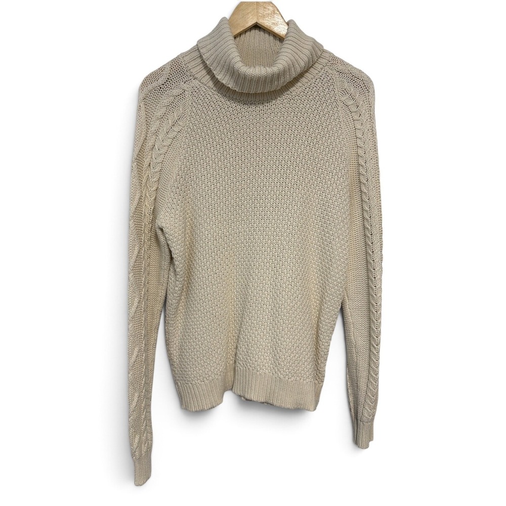 Lauren Ralph Lauren Cream Cable Knit Turtleneck Sweater XL Ivory Cotton Blend